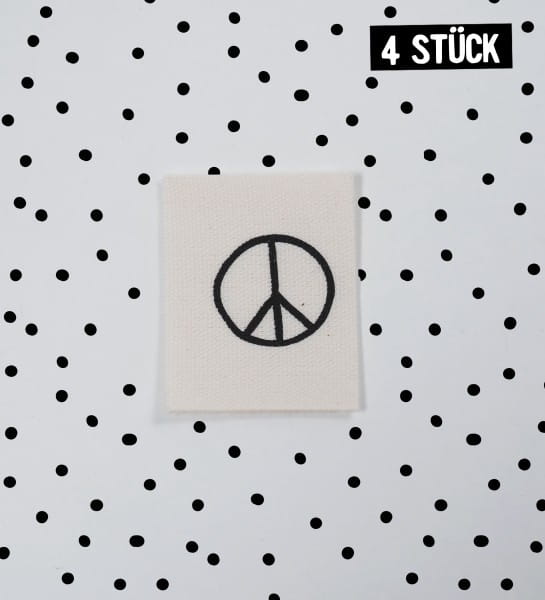 Baumwolllabel *Peace-Zeichen* - 2,5 x 3 cm - 4er Pack