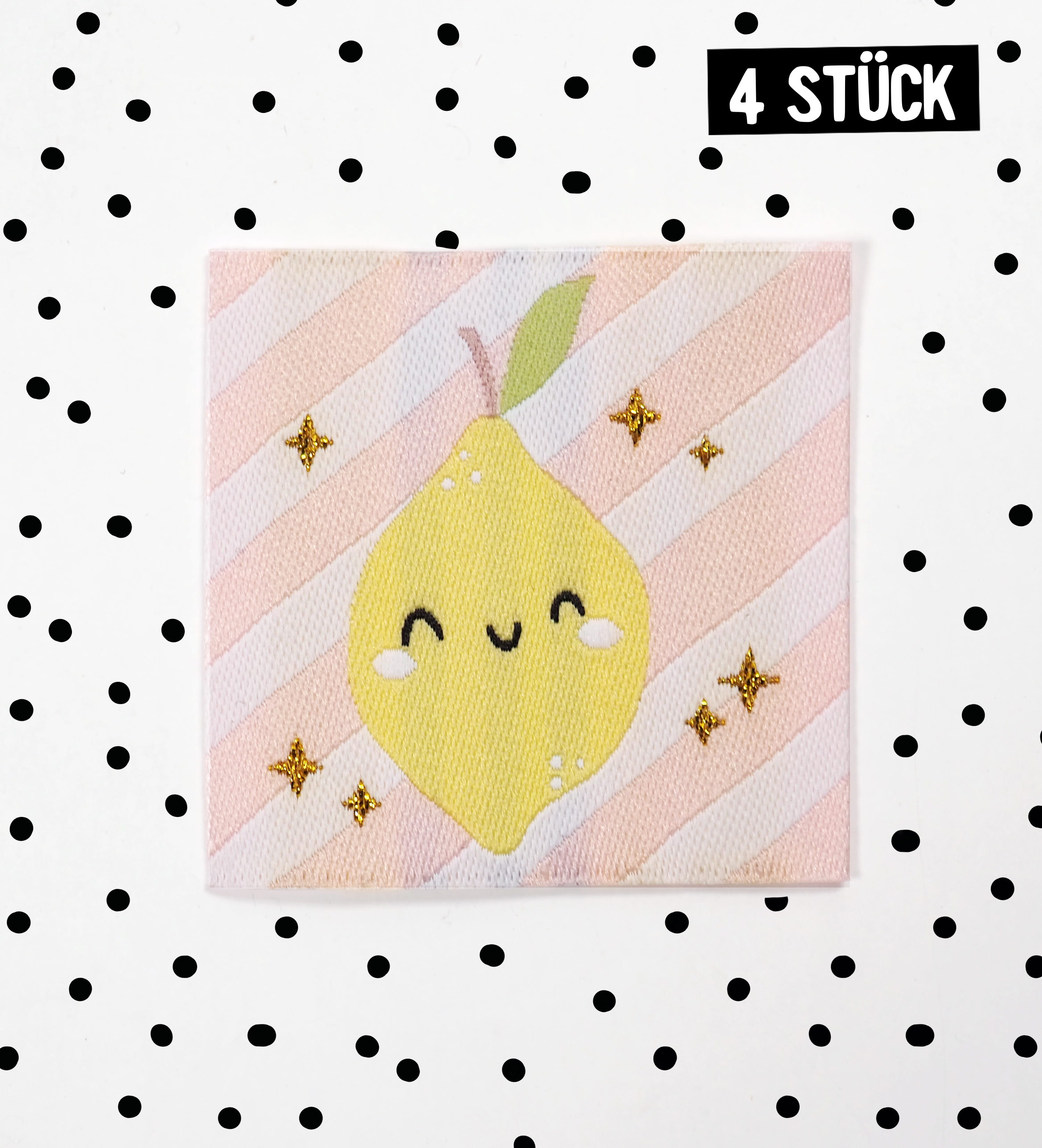 Weblabel *Zitrone - rosa Streifen* 4x4 cm - 4er Pack