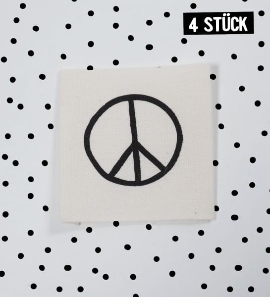 Baumwolllabel *Peace-Zeichen* - 4 x 4 cm - 4er Pack
