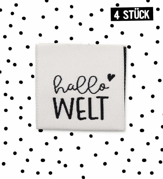 Klapp-Weblabel *hallo welt* Weiß - 4er Pack