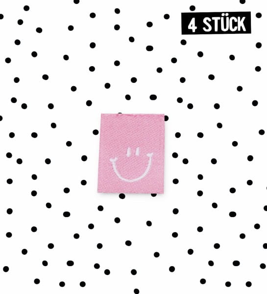 Klapp-Weblabel *Smiley :)* pink - 4er Pack